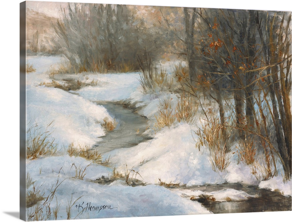 Contemporary painting of an idyllic scene in winter.