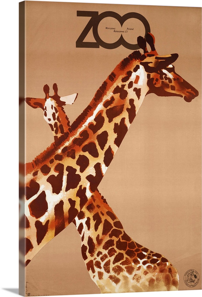 Vintage advertisement for the Zoo with artwork of giraffes.