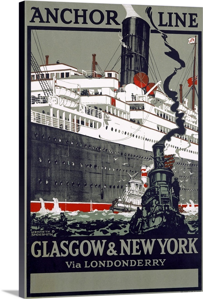 Anchor Line, Glasgow to New York,Vintage Poster, by Shoesmith