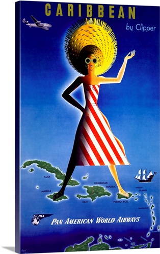 Caribbean Pan American World Airways Vintage Poster By Clipper Caribbean Pan American World Airways Vintage Poster By Clipper