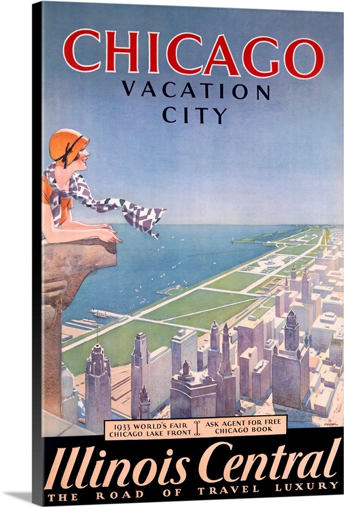 Chicago Vacation Guide Illinois Central Vintage Poster Wall Art Chicago Vacation Guide Illinois Central Vintage Poster Wall Art