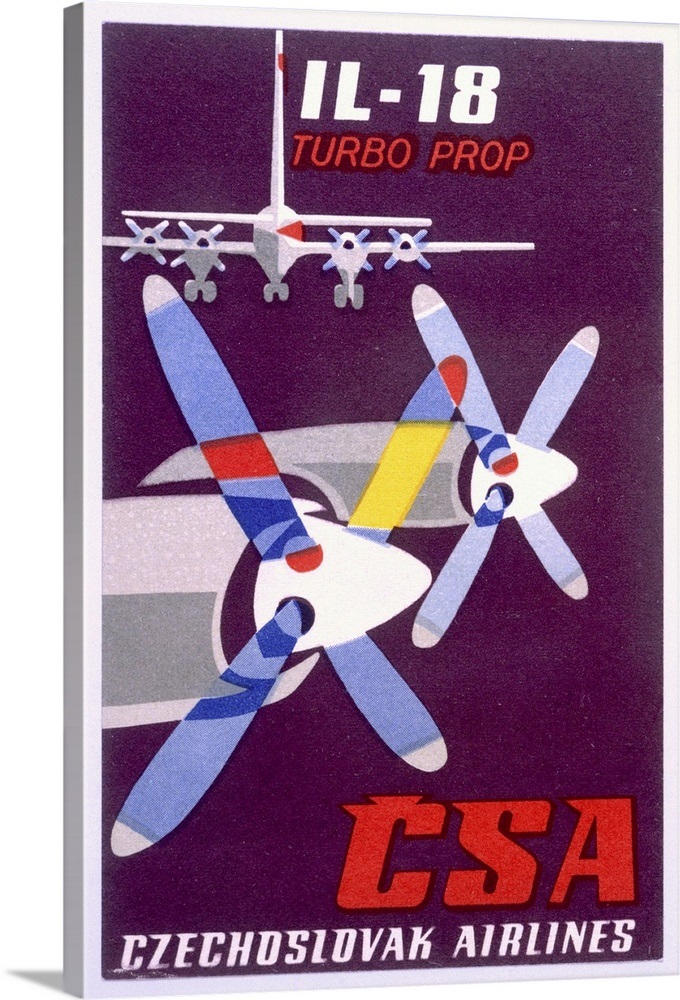 CSA Czech Airlines, IL 18 Turbo Prop,Vintage Poster Wall Art, Canvas ...