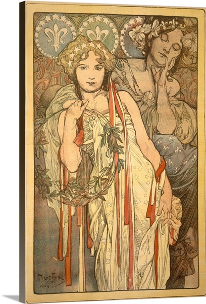 Friendship Vintage Poster By Alphonse Mucha Wall Art Canvas