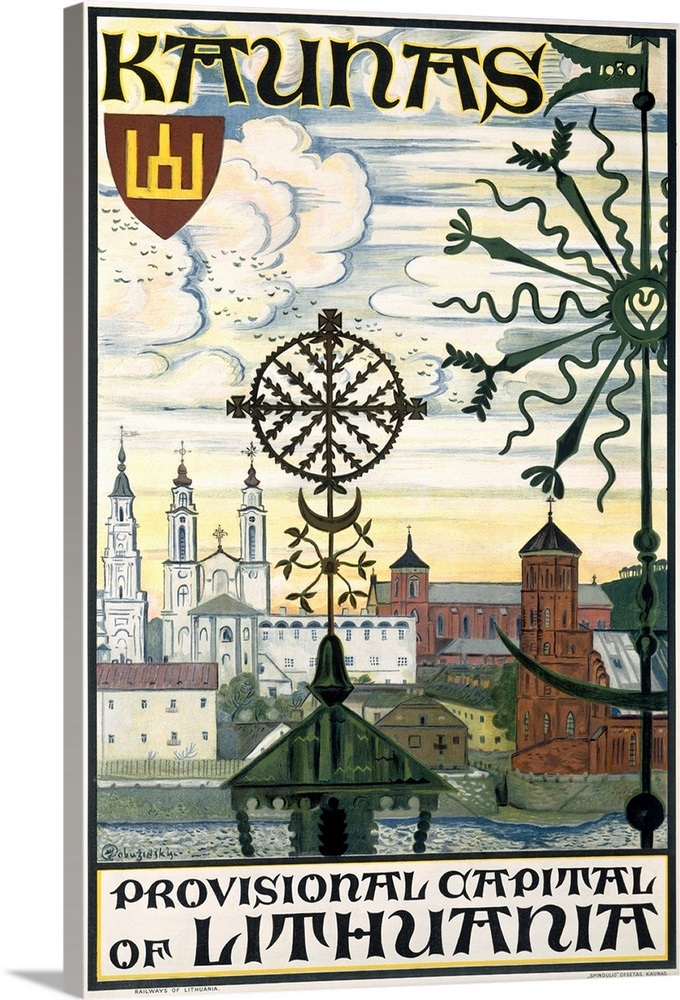 Kaunas, Lithuania, Vintage Poster Wall Art, Canvas Prints, Framed