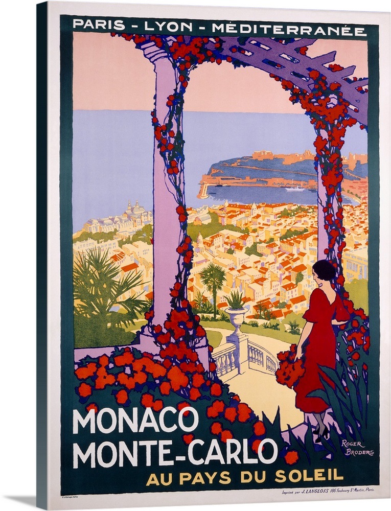 Monte Carlo, Monaco, Vintage Poster, by Roger Broders Wall Art, Canvas