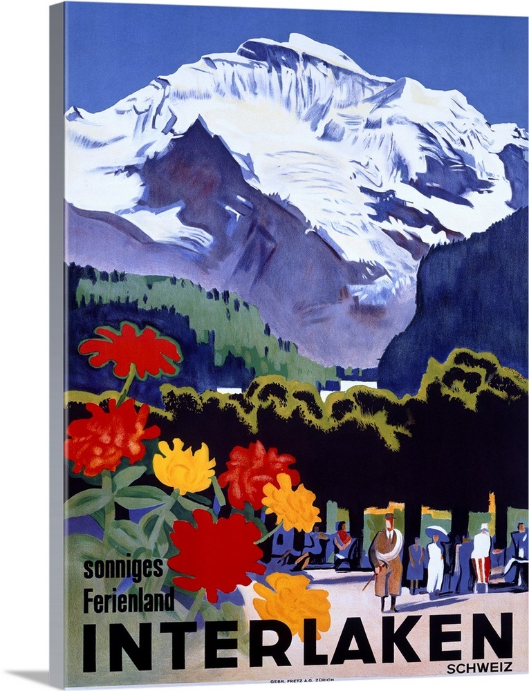 Swiss Alps, Interlaken, Vintage Poster Wall Art, Canvas Prints, Framed