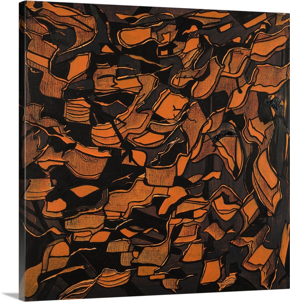 Painting on canvas of decorative mulch in contrasting earthy tones.