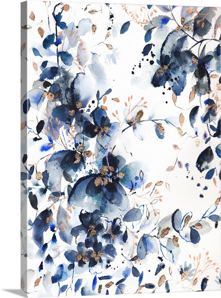A modern take on the blue and white floral theme. The indigo represents calm and peace.