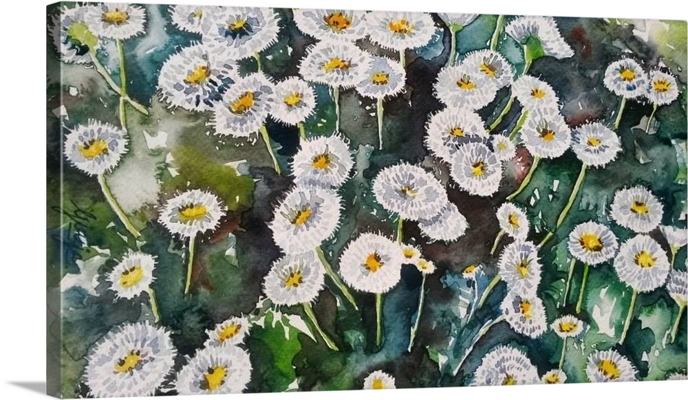 These tiny little white flowers are painted in watercolor on paper with rich green shadows.