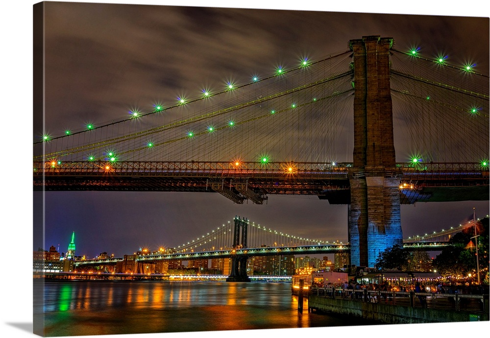 Brooklyn Bridge And Manhattan Bridge At Night