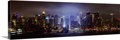 Foggy Manhattan Panoramic View At Night