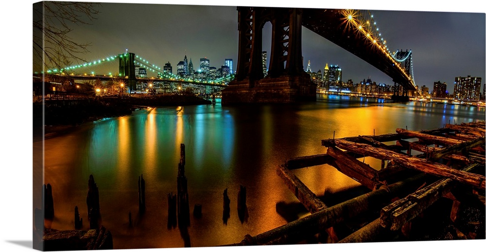 Manhattan Bridge And Brooklyn Bridge Panoramic View