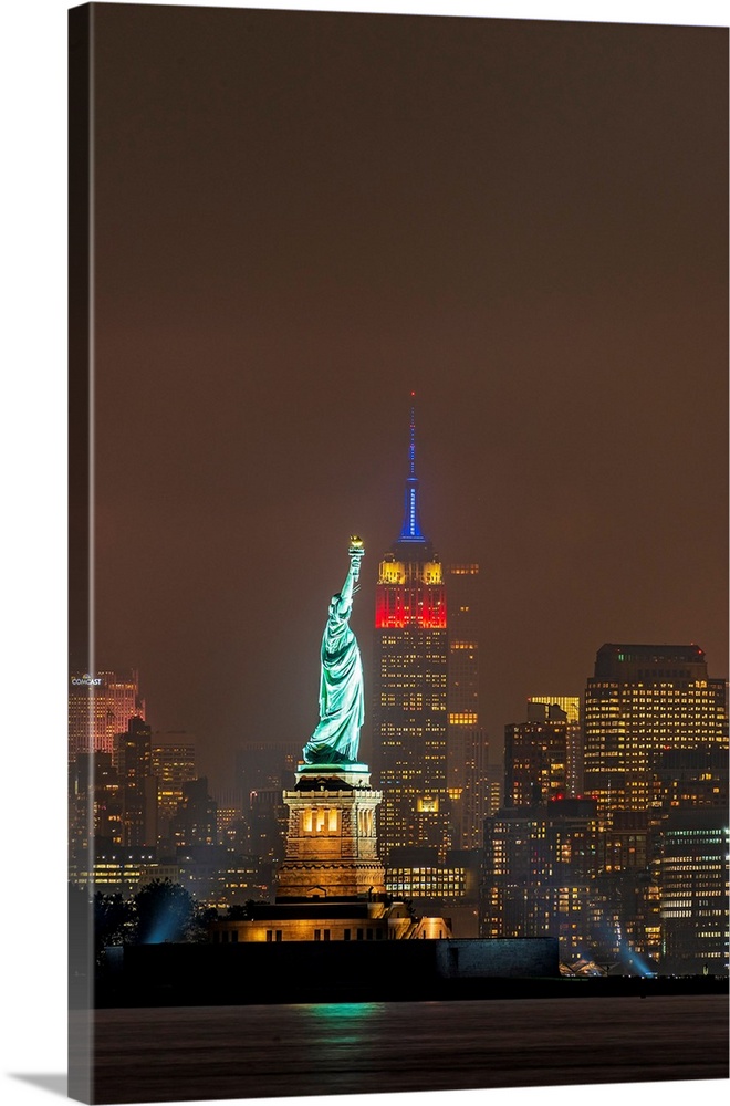 Statue Of Liberty And Empire State Buillding At Night