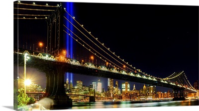 Tribute In Light Panoramic View With Lower Manhattan And Brooklyn Bridge