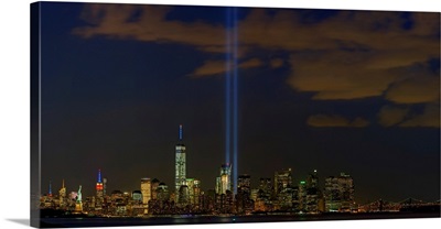 Tribute In Light Panoramic View With Lower Manhattan And Statue Of Liberty