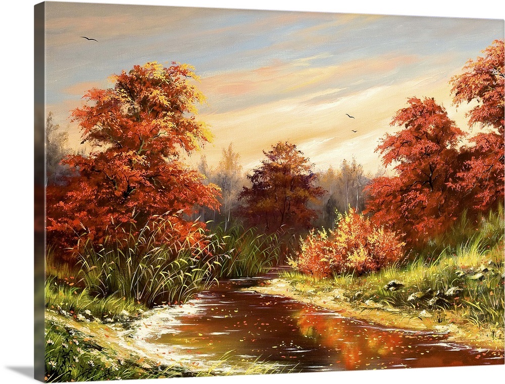 Autumn Landscape with a River Wall Art, Canvas Prints, Framed Prints ...