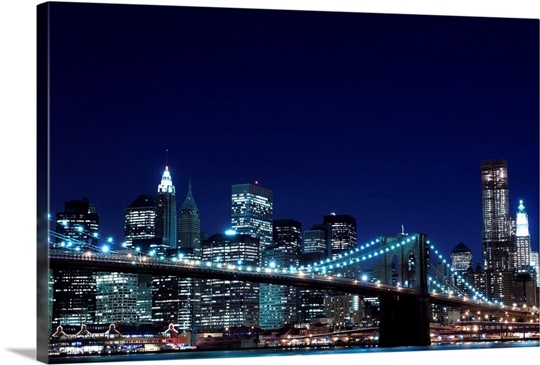 Brooklyn Bridge and Manhattan Skyline At Night, New York ...