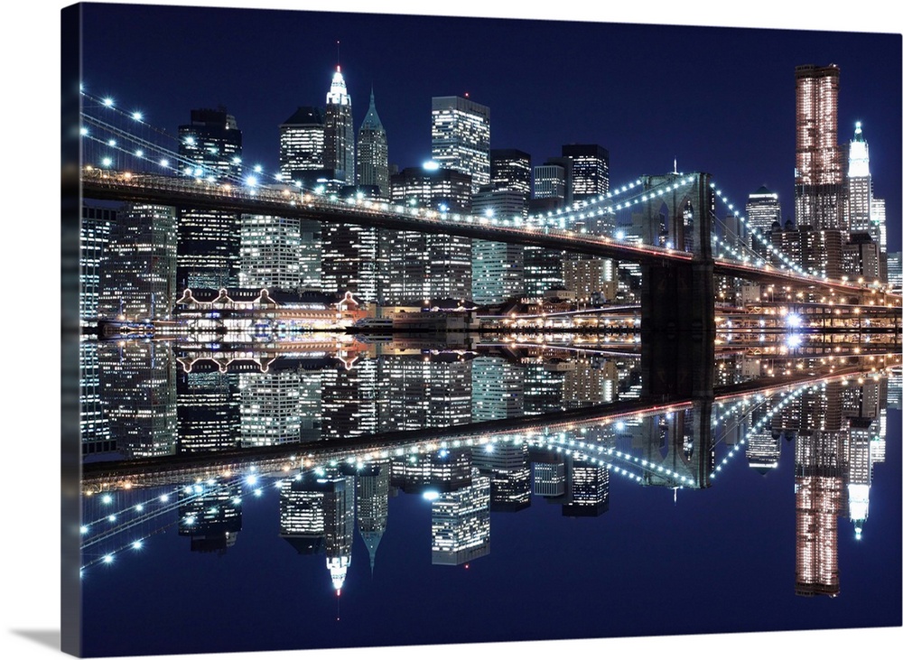 Brooklyn Bridge And Manhattan Skyline At Night, New York City Wall Art ...