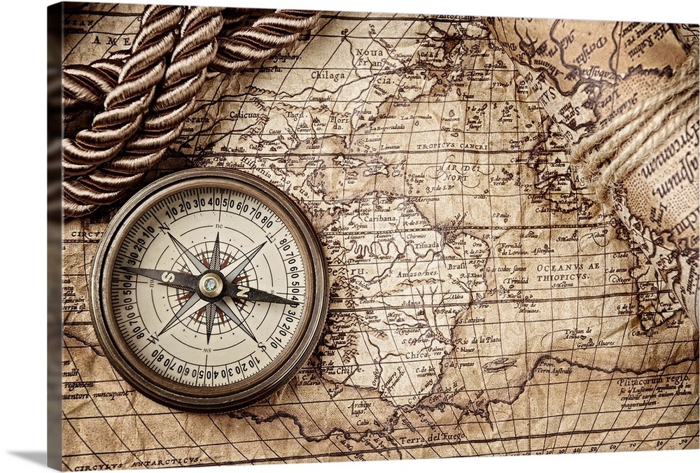 Vintage Map With Compass Wall Art Canvas Prints Framed Prints Wall
