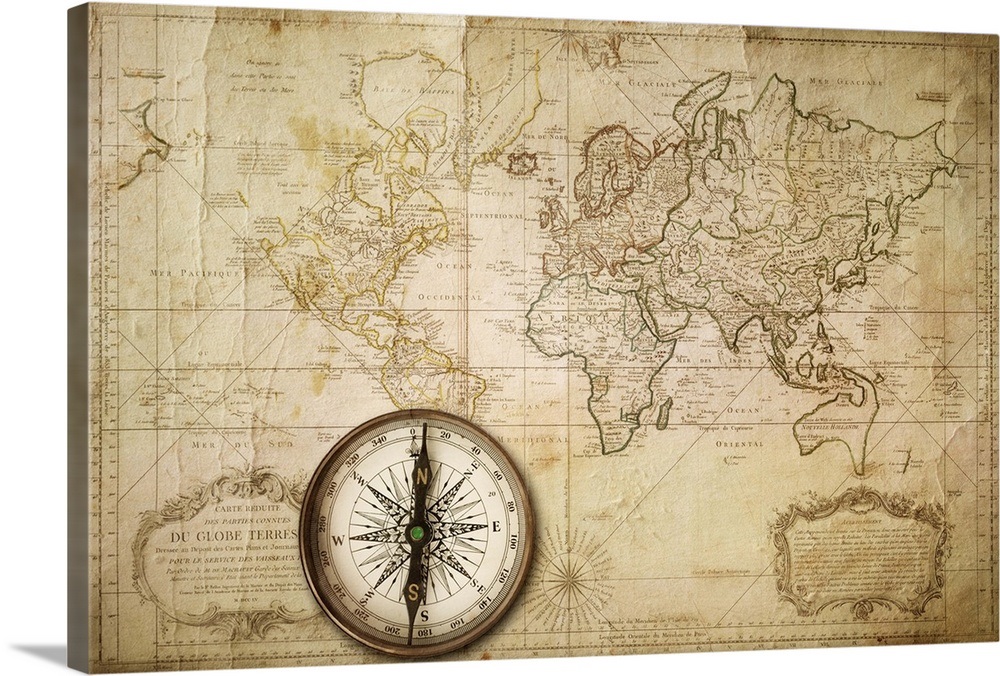 Vintage World Map With Pass Wall Art Canvas Prints