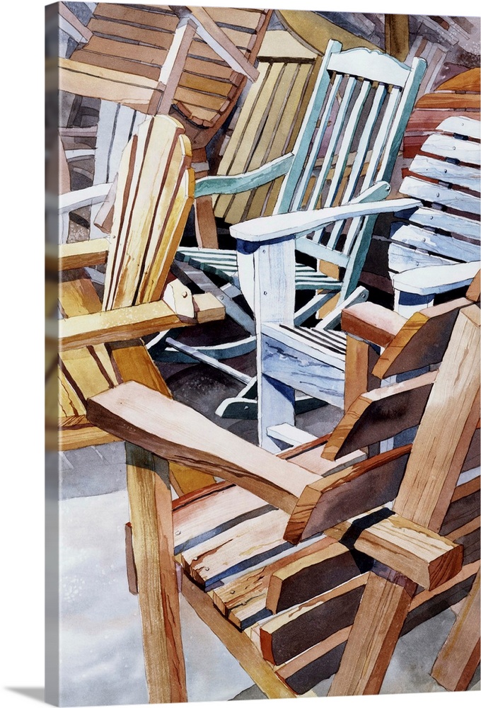 Watercolor painting of different Adirondack Chairs