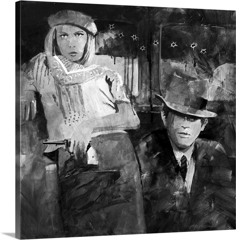 Black and white image of my Bonnie and Clyde on a square canvas.