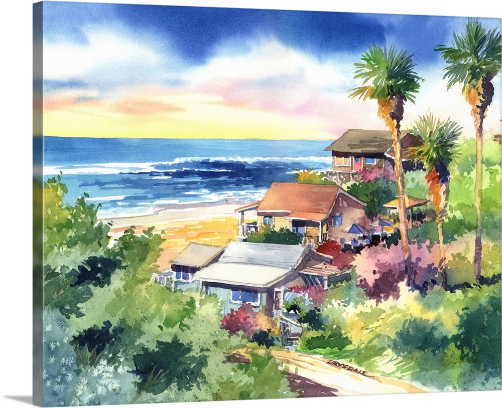 Watercolor of Crystal Cove, Laguna Beach, CA.