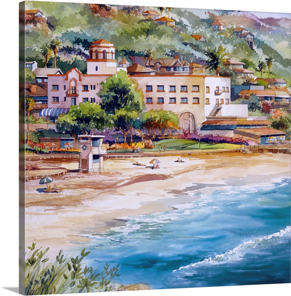 Watercolor painting of Hotel Laguna, Laguna main Beach, California