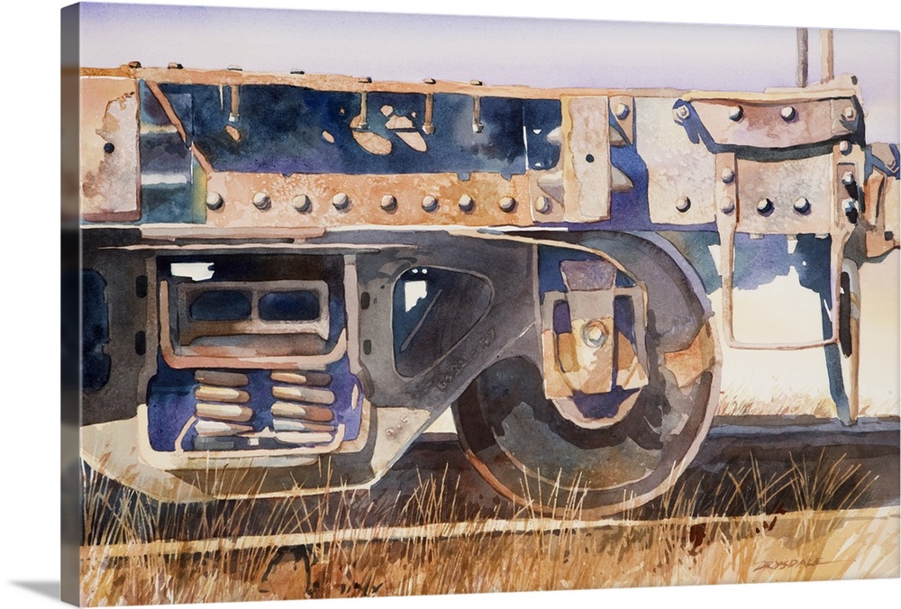 Watercolor of an abandoned railroad car by the historic train depot in Santa Rosa, CA