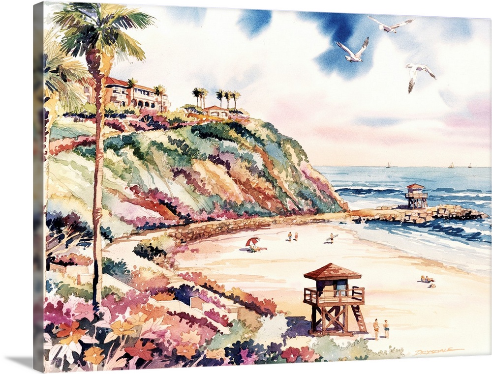 Watercolor landscape at Salk Creek Beach, Dana Point, CA