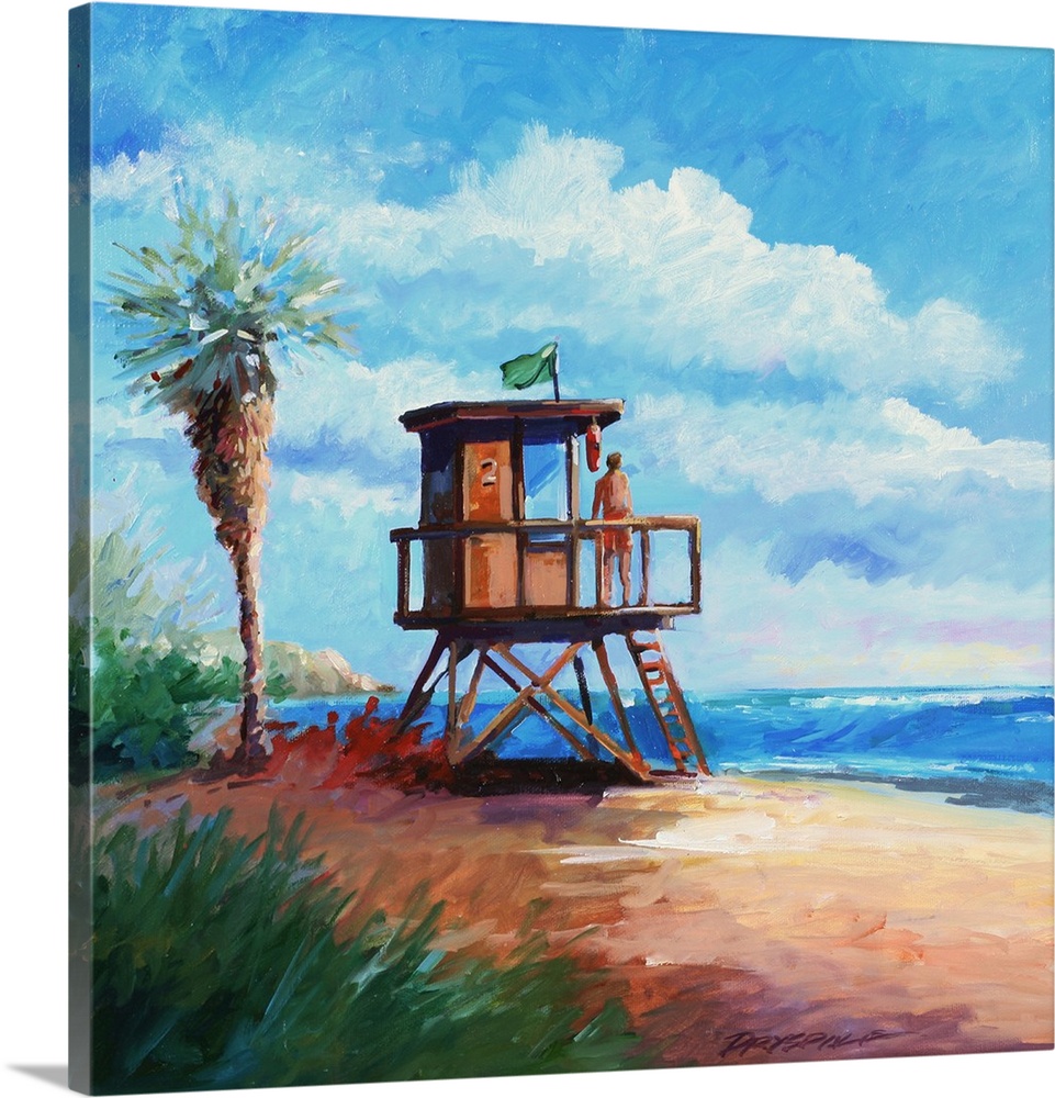 Painting of a lifeguard tower at Old Man's San Onofre State Beach, CA