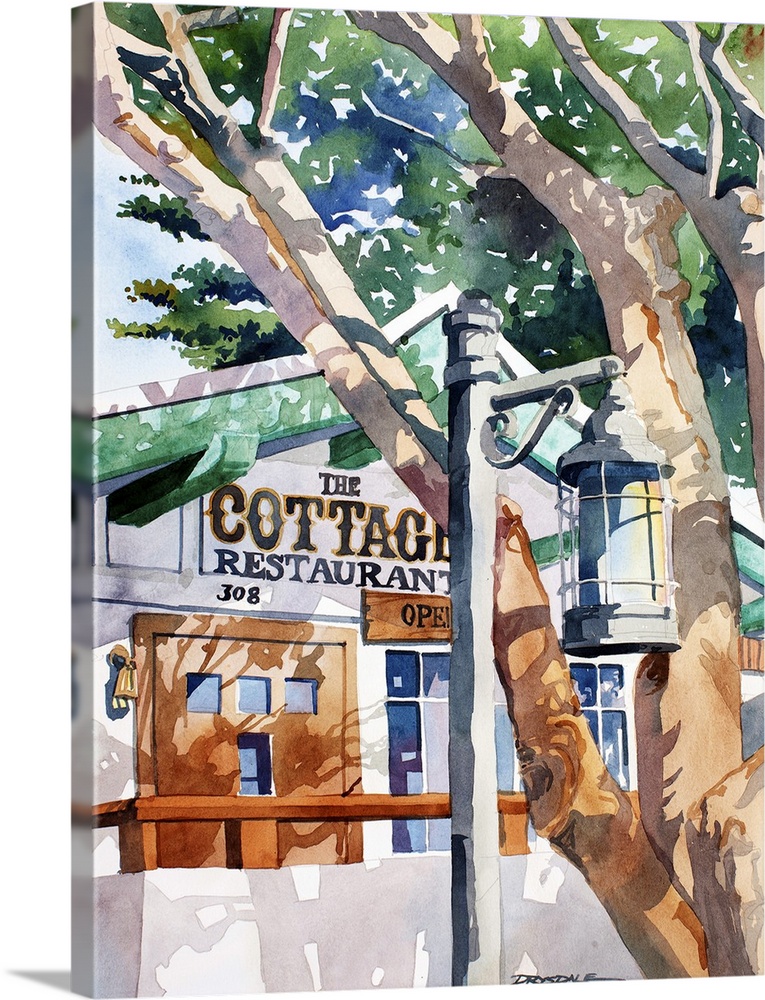 Watercolor of the Cottage Restaurant in Laguna Beach, CA