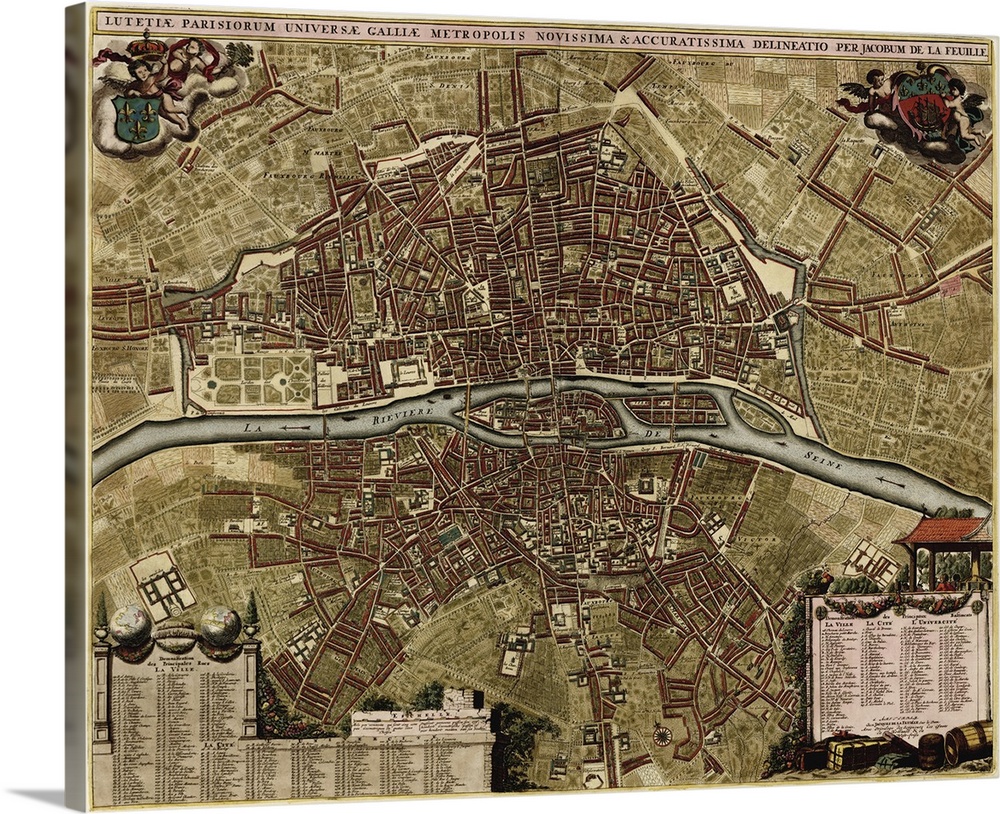 An overhead map of the city with landmarks and roads labeled; a legend below lists buildings and locations in the map.