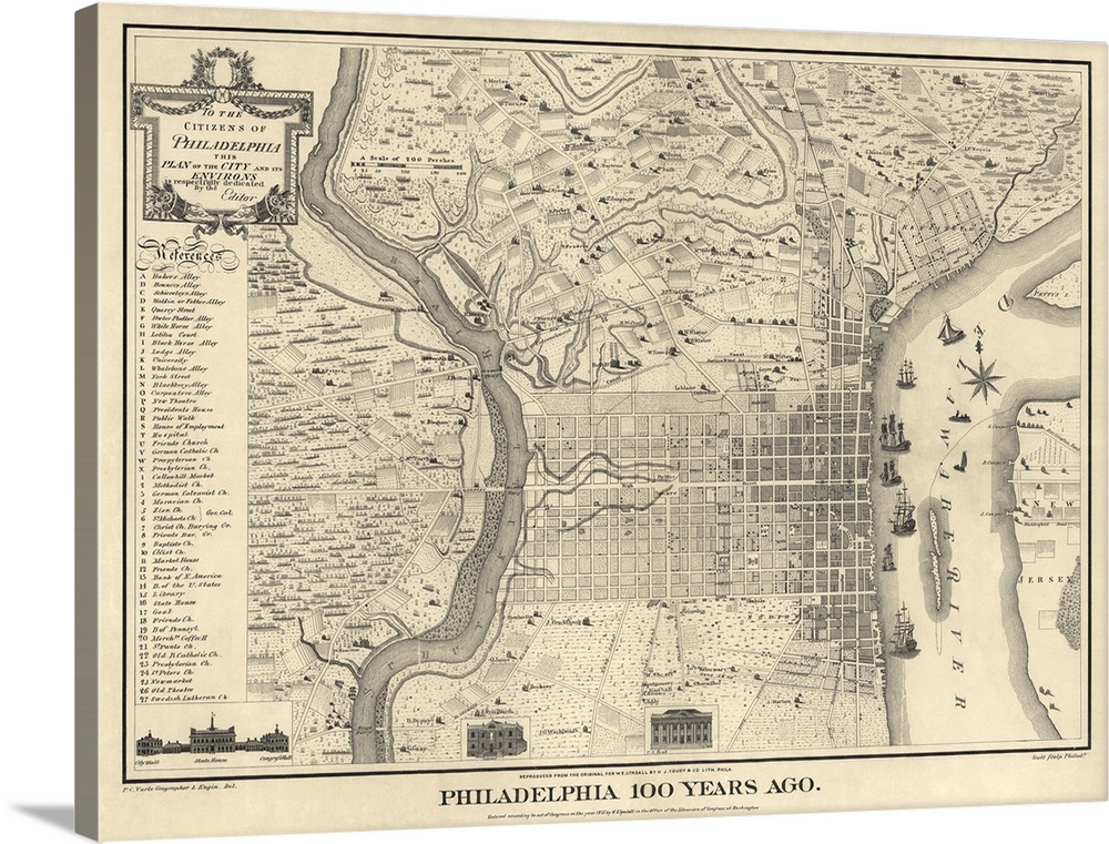 Made in 1875, this map shows Philadelphia as it appeared in 1775. An index to points of interest is included along the lef...