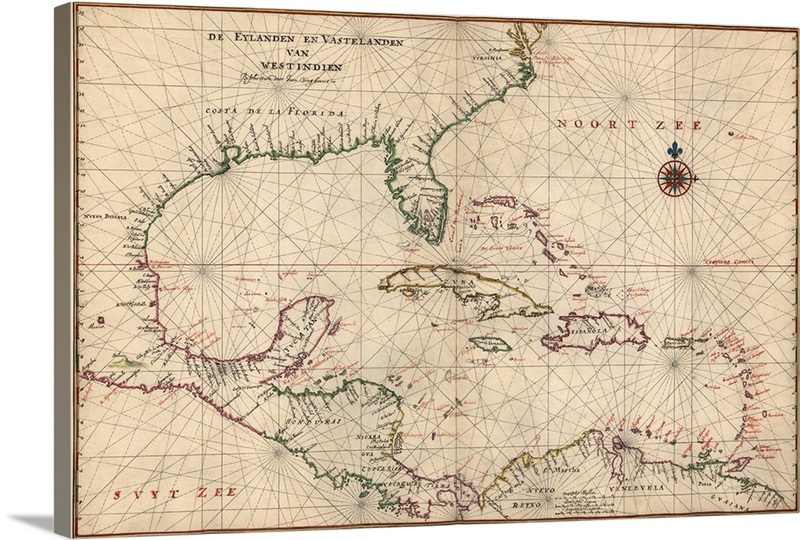 Antique Map of the Caribbean, ca. 1639 | Great Big Canvas