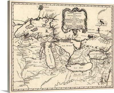 Antique Map of the Great Lakes and the Midwest US, 1755