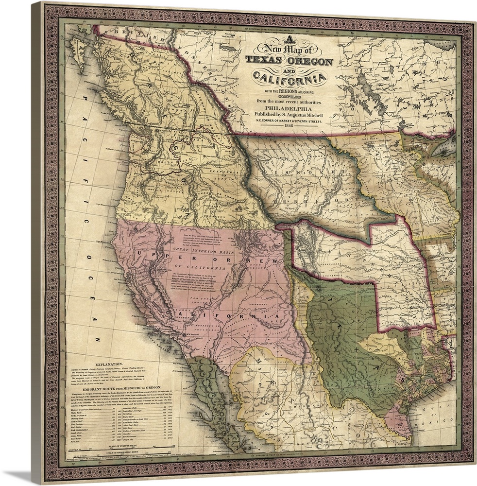 Giant, vertical, antique map of the western US, from 1846,  that shows the political geography of the west on the eve of t...