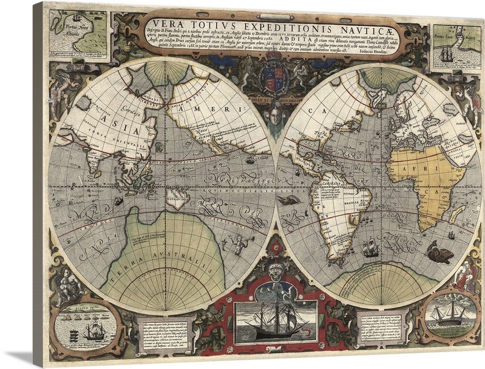 Shows the routes around the world of both Sir Francis Drake's voyage and that of Thomas Cavendish between 1586 and 1588.