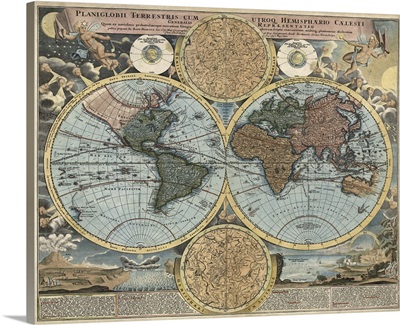 Antique Map of the World, ca. 1716