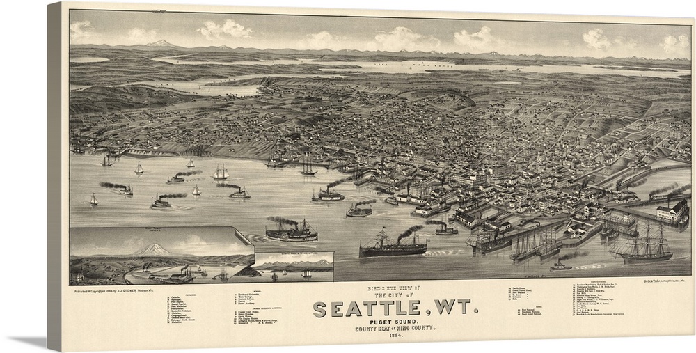 Bird's Eye View of the City of Seattle, W.T., Puget Sound, County Seat of King County 1884