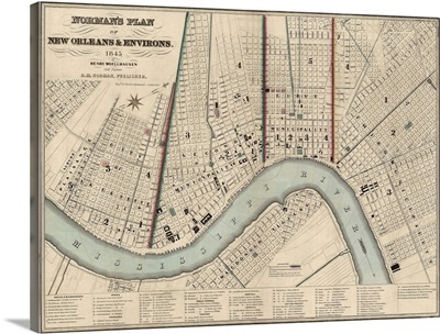 Norman's Plan of New Orleans and Environs, 1845, 1845