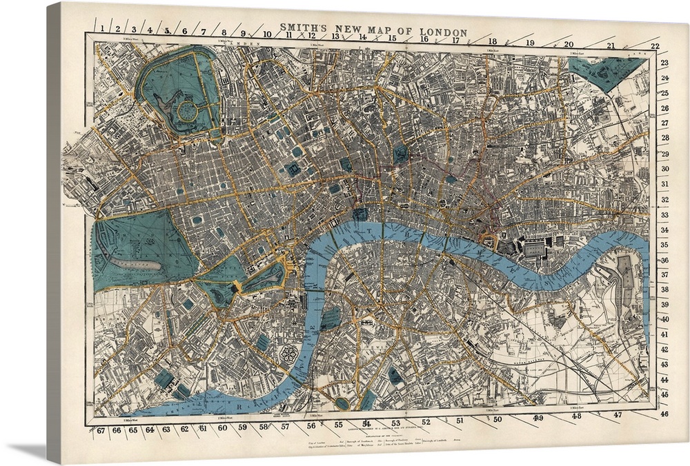 Smith S Vintage Map Of London Wall Art Canvas Prints Framed Ls Great Big - Wall Art London City Map