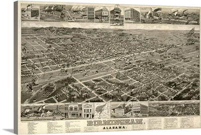 Vintage Birds Eye View Map of Birmingham, Alabama