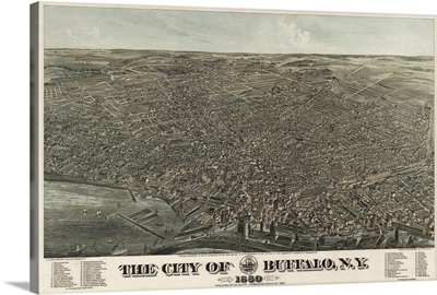 Vintage Birds Eye View Map of Buffalo, New York