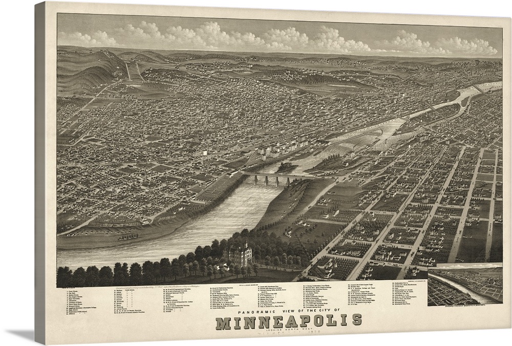 St Paul - Minnesota - Map - B&W - Vintage Print Poster