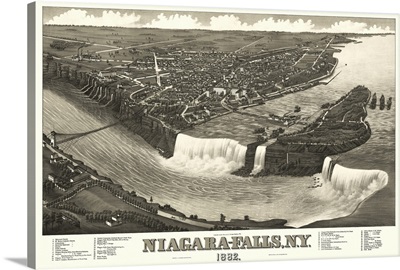 Vintage Birds Eye View Map of Niagara Falls, New York