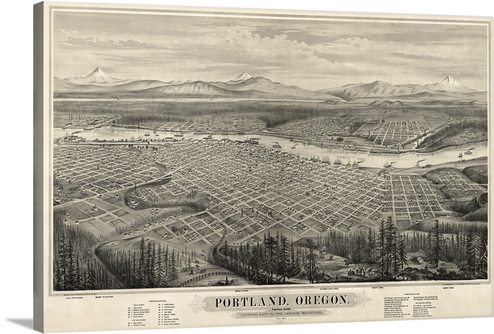 This large piece is an antique map of the city of Portland in Oregon.