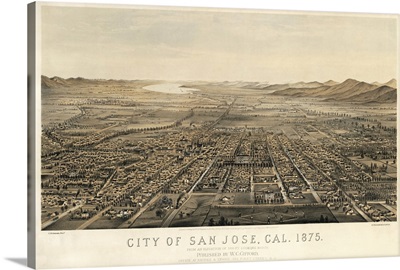 Vintage Birds Eye View Map of San Jose, California