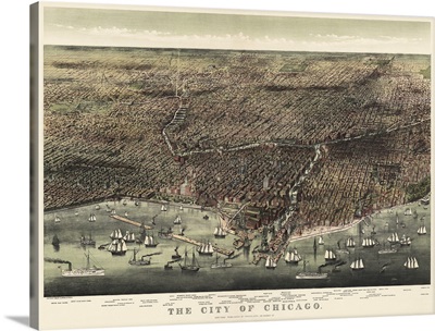 Vintage Birds Eye View Map of the City of Chicago