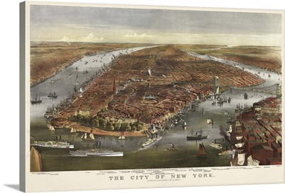 Vintage Birds Eye View Map of the City of New York